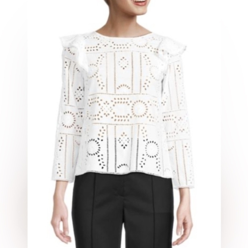 The Kooples White Eyelet Long Sleeve Shirt Size 1